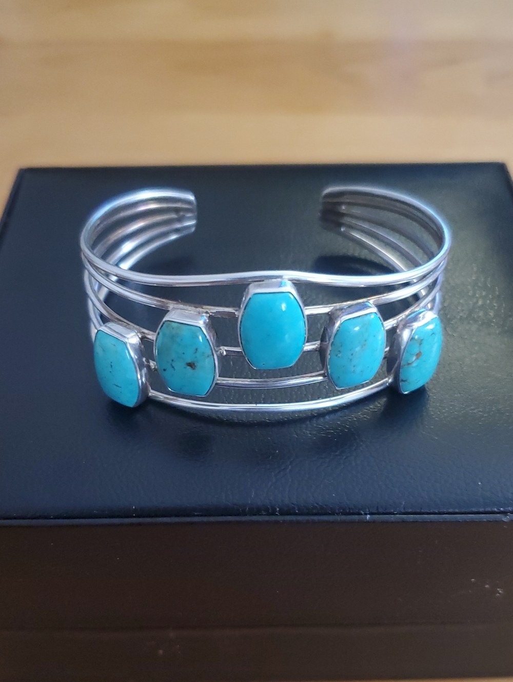 DTR 925 Sterling Silver bracelet With five Stones turquoise , 26.4 grms.